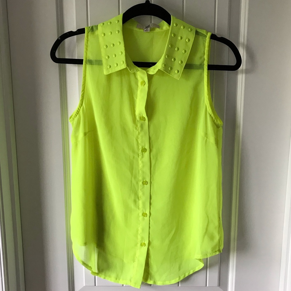 Neon Yellow Studded Collar Top